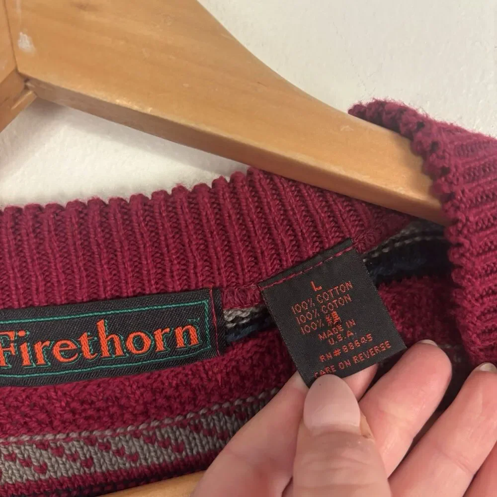 VTG 90s Firethorn Mens L Sweater Vest Red Striped Cotton Made in USA Grandpacore